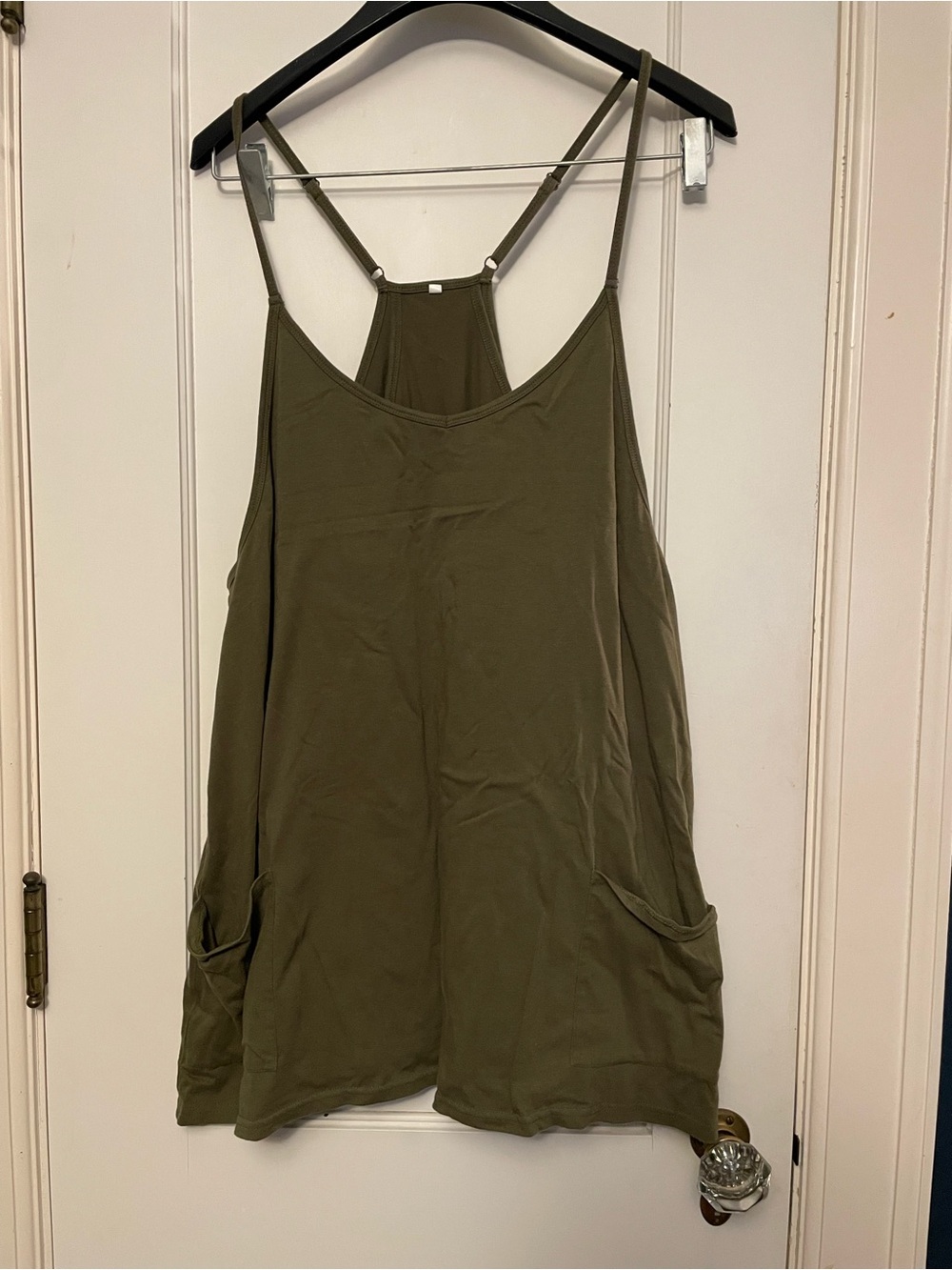 Olive Green Women's Tank Top with Pockets
